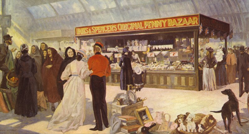 Het oorspronkelijke type Open Penny Bazaar in de Openbare Markthal, 1890 door English School