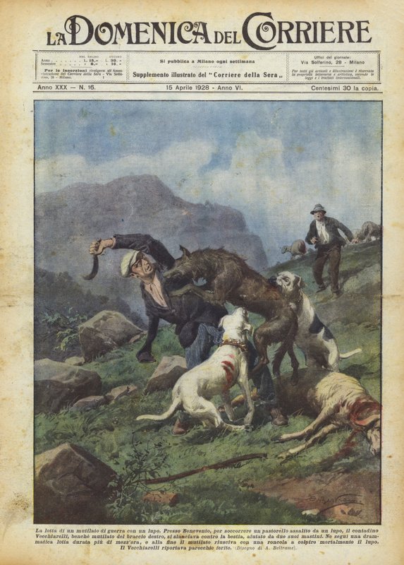De strijd van een oorlogsinvalide met een wolf door Achille Beltrame