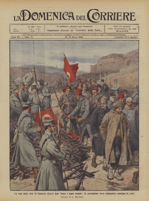 De overgave van de stad Ioannina (Epirus) na een lange en bittere belegering, het Turkse garnizoen door Achille Beltrame