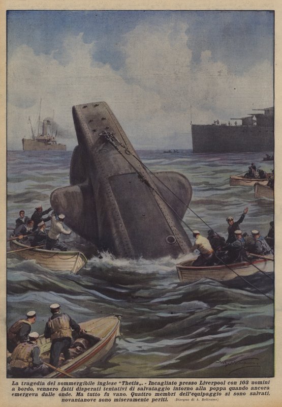 De tragedie van de Engelse onderzeeër Thetis door Achille Beltrame