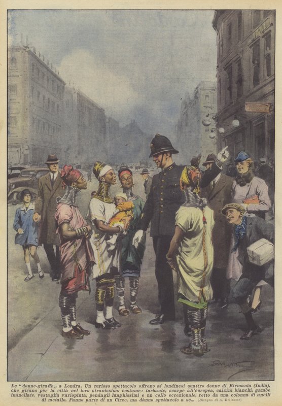 De giraffenvrouwen in Londen door Achille Beltrame