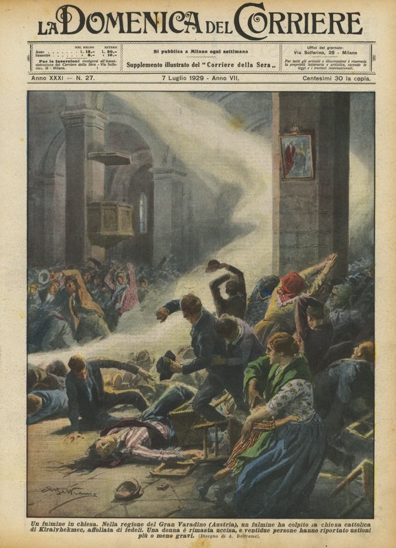 Een blikseminslag in de kerk door Achille Beltrame