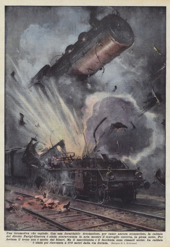Een exploderende locomotief door Achille Beltrame