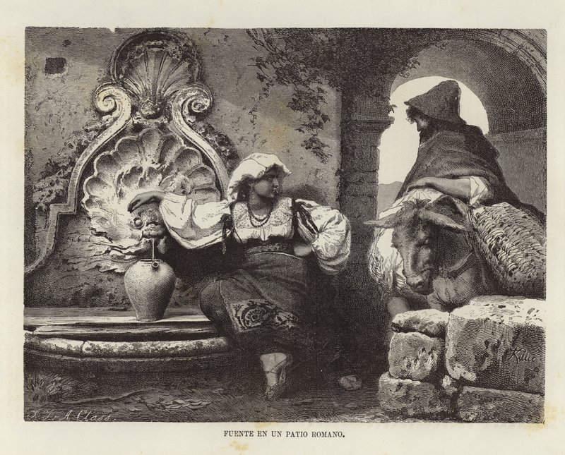 Fontein in een Romeinse binnenplaats door Adolf Closs