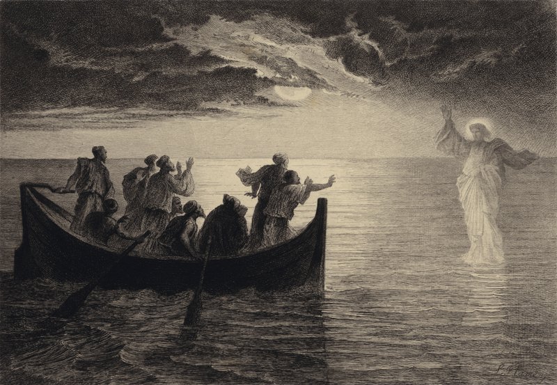 Jezus loopt op het water door after Albert Robida