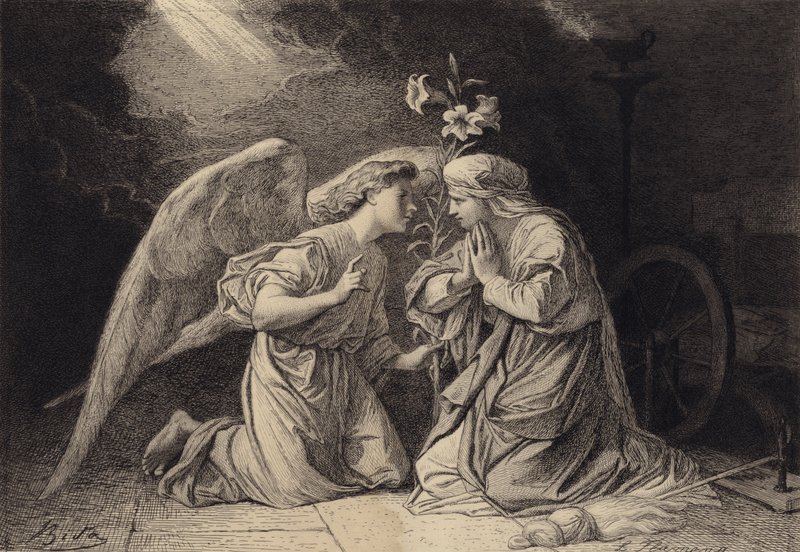De begroeting van de engel door after Albert Robida