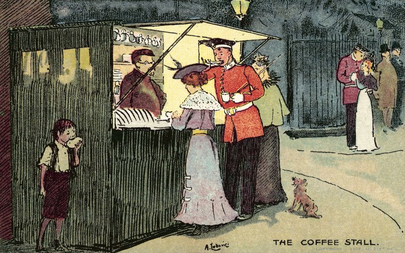 De koffiekraam, Londen door Albert Jnr. Ludovici