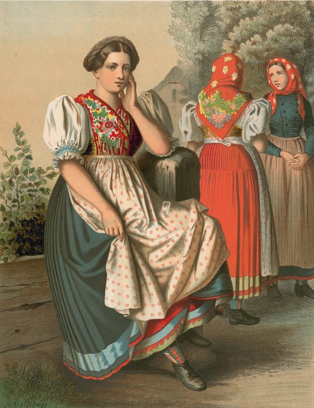 Duitse kostuum, Schlesien, Tzarnowany door Albert Kretschmer