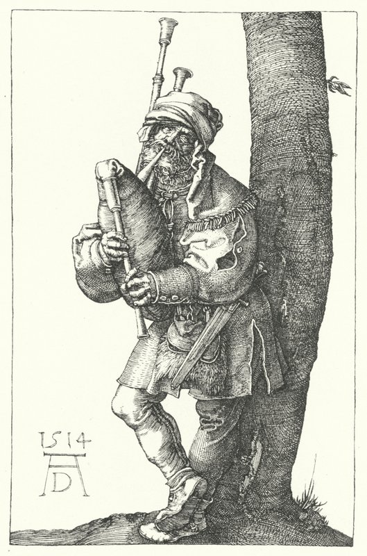 Doedelzakspeler door Albrecht (after) Durer or Duerer