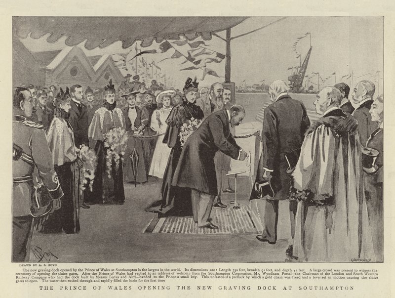 De Prins van Wales opent het Nieuwe Droogdok in Southampton door Alexander Stuart Boyd
