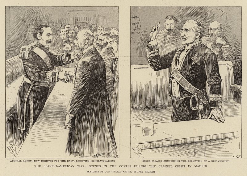 De Spaans-Amerikaanse Oorlog, scènes in de Cortes tijdens de kabinetscrisis in Madrid door Alexander Stuart Boyd