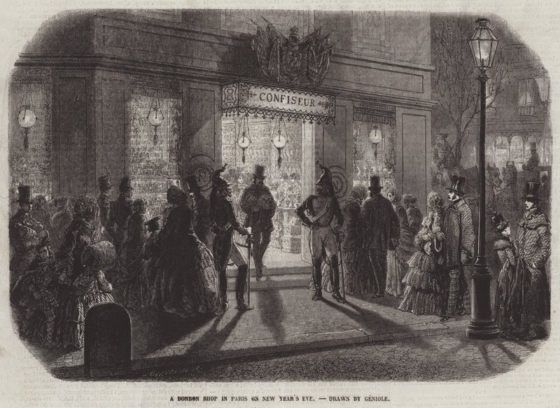 Een Bonbonwinkel in Parijs op Oudejaarsavond door Alfred Andre Geniole
