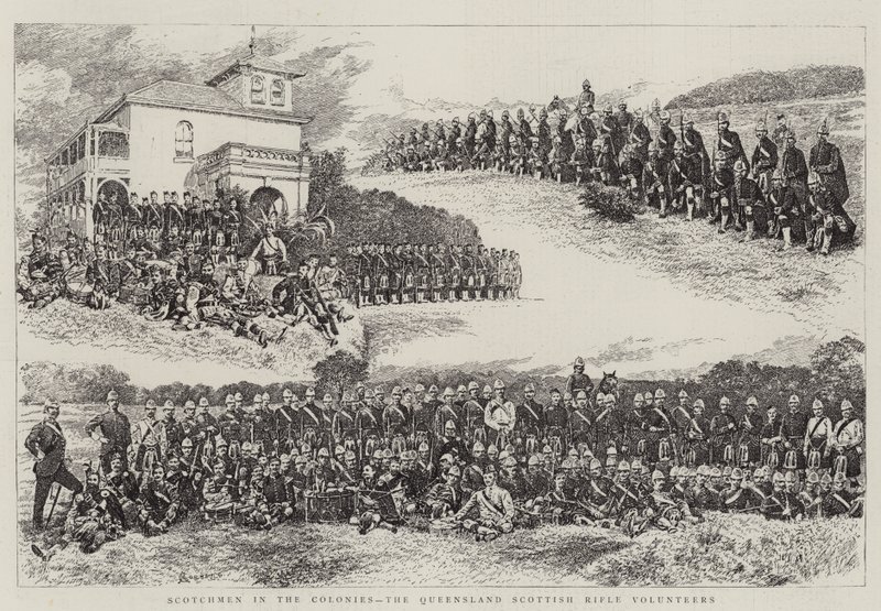 Schotten in de koloniën, de Queensland Scottish Rifle Volunteers door Alfred Chantrey Corbould