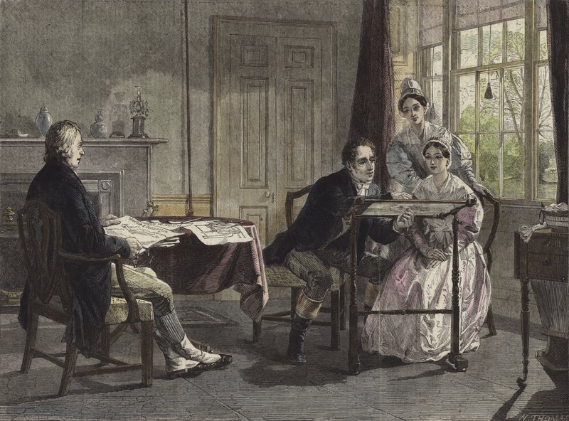 George Stephenson in Darlington in 1823 door Alfred Rankley