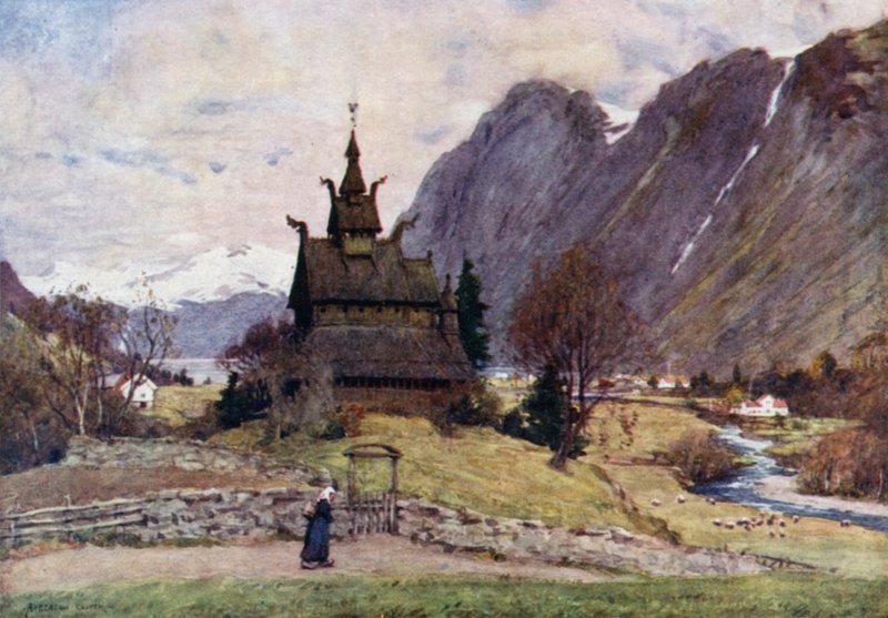 Vik Stav-Kerk, Sognefjord door Alfred Heaton Cooper