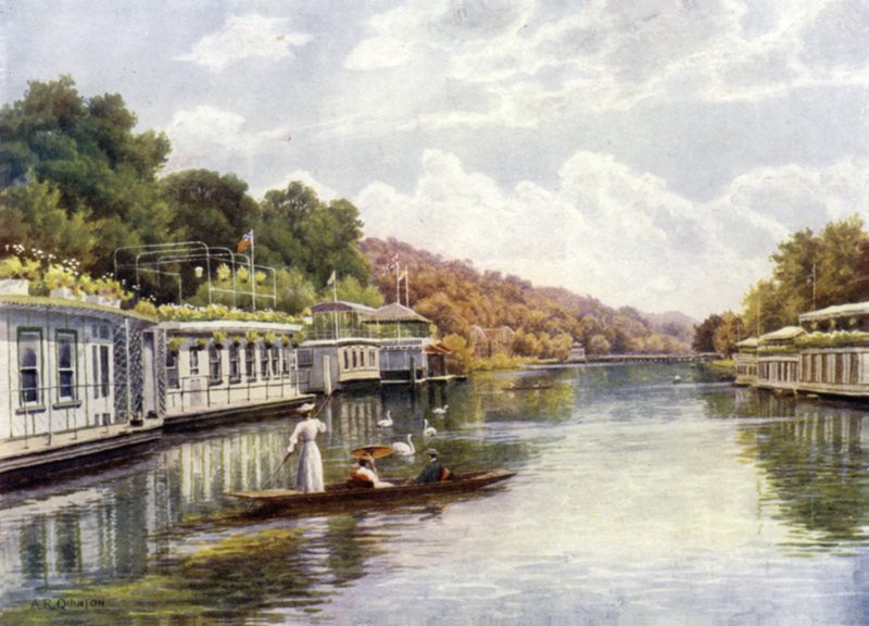 Woonboten op Henley Backwater door Alfred Robert Quinton