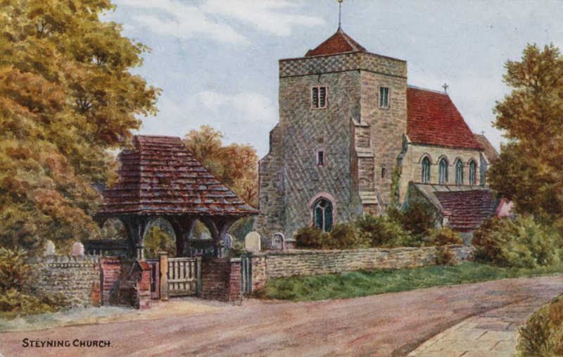 Steyning Kerk (kleur litho) door Alfred Robert Quinton