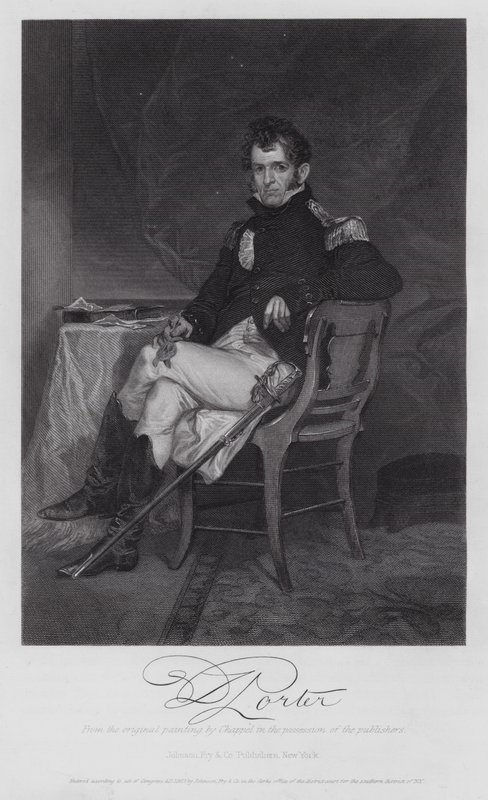 David Porter (gravure) door Alonzo (after) Chappel