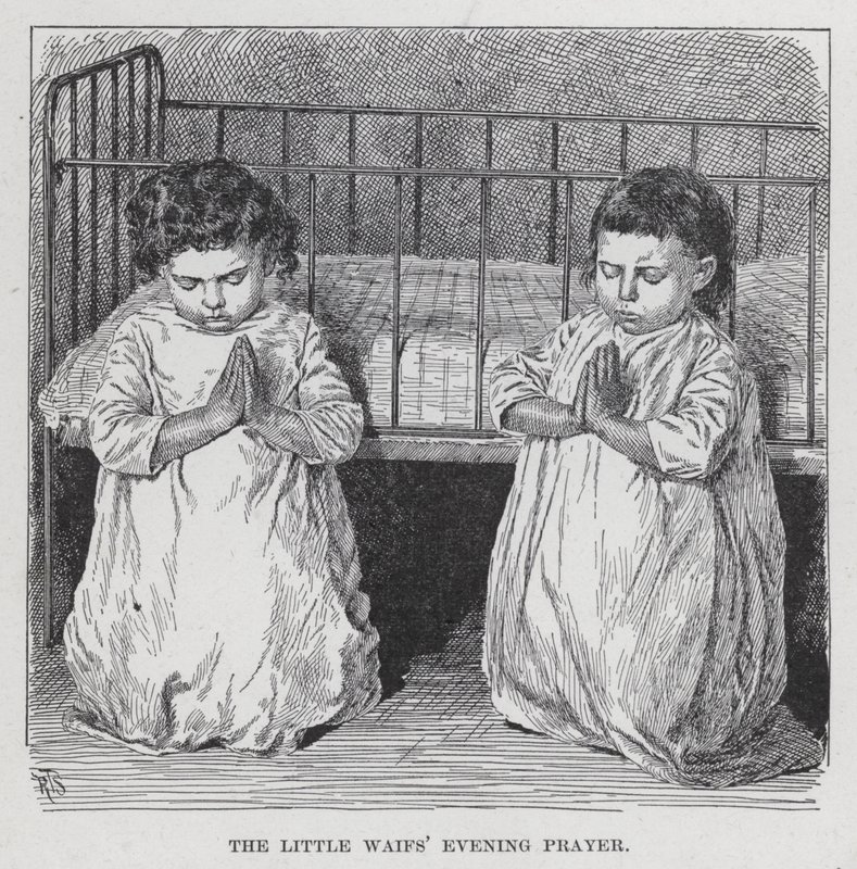 Het avondgebed van de kleine weesjes (litho) door American School