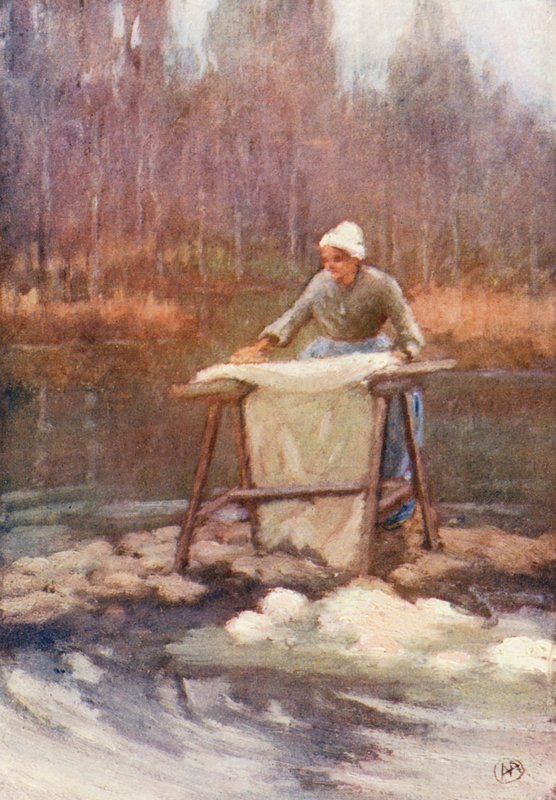 Au Lavoir (kleur litho) door Amy B. Atkinson