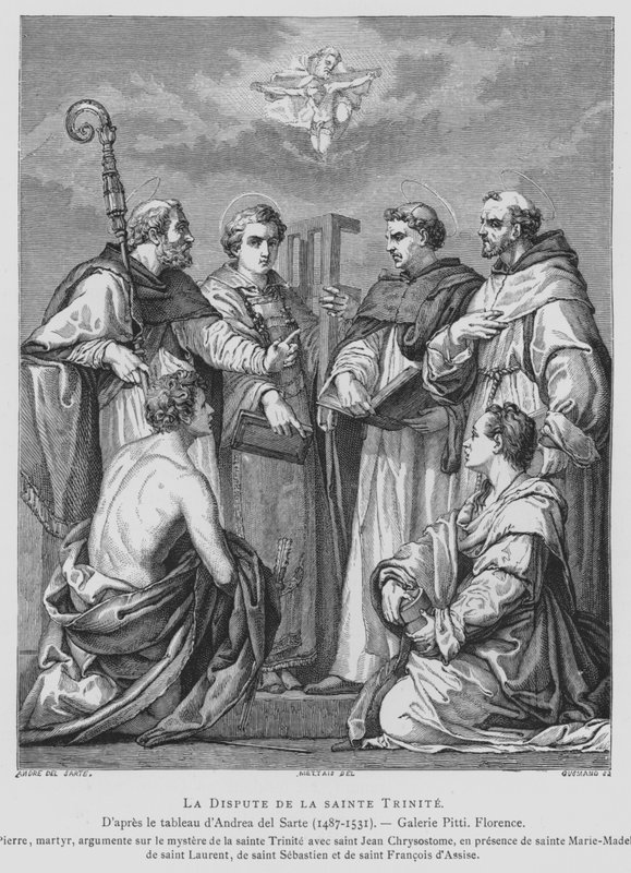 Dispuut over de Drie-eenheid door Andrea del (after) Sarto