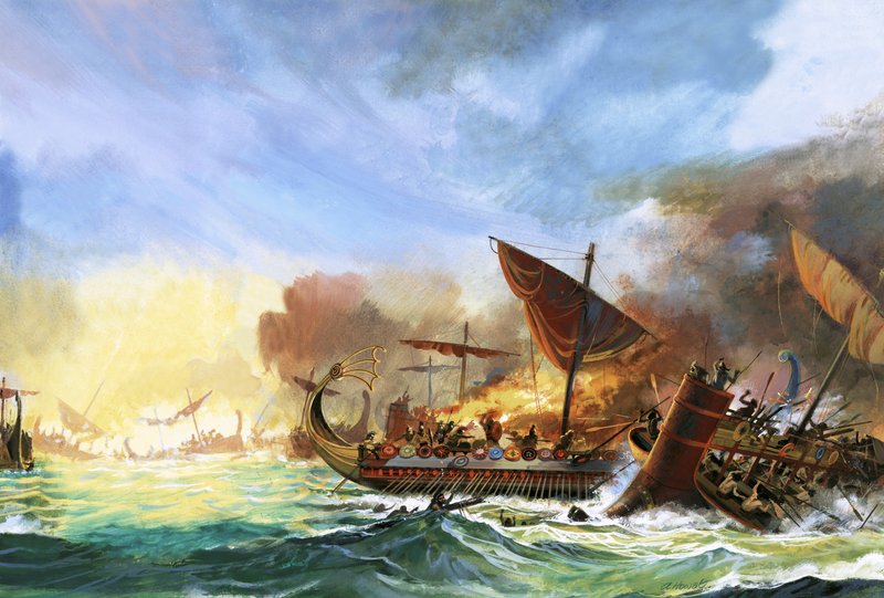 Slag bij Salamis (gouache op papier) door Andrew Howat