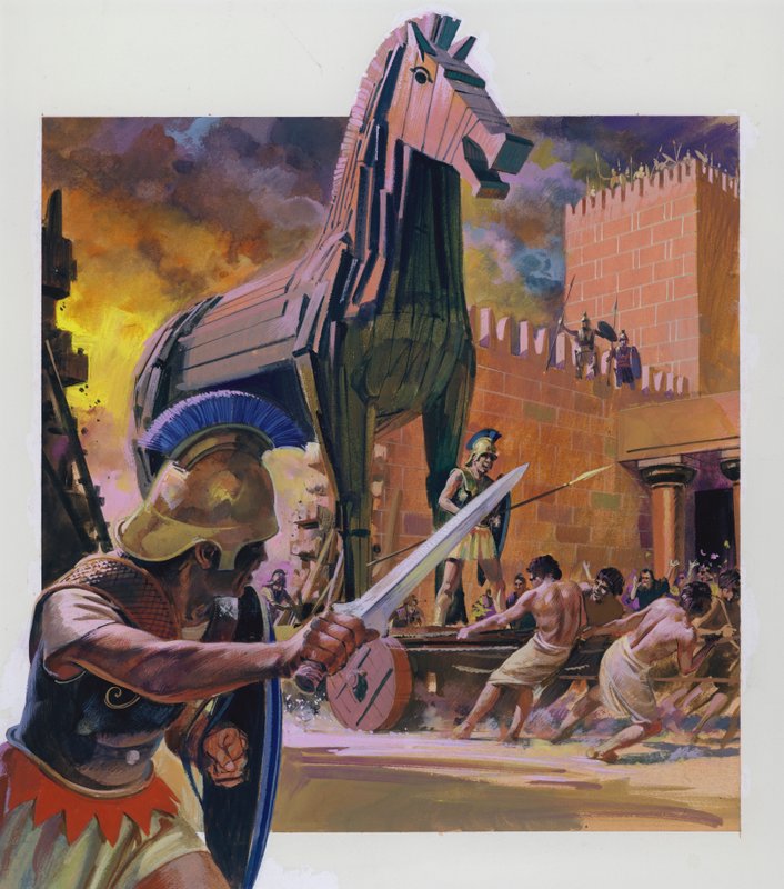 Het Paard van Troje (gouache op papier) door Andrew Howat