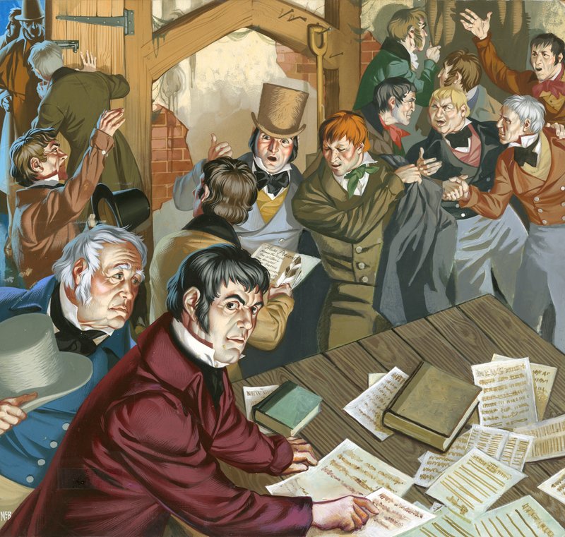 Bijeenkomst van Chartisten (gouache op papier) door Angus McBride