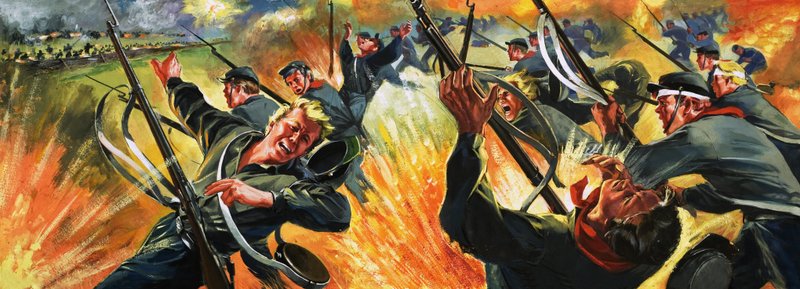 Ongeïdentificeerde gevechtsscène, waarschijnlijk Amerikaanse Burgeroorlog door Angus McBride