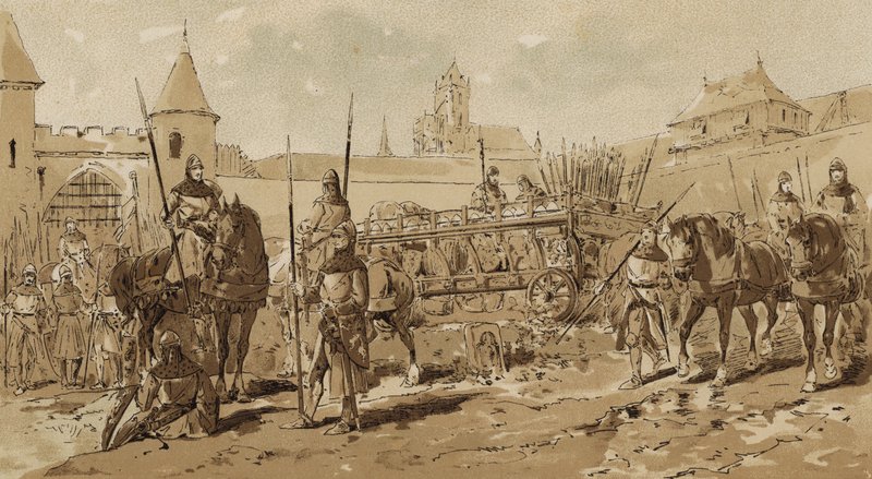 Militaire Wagen en Ruiters, 13e Eeuw door Armand Jean Heins