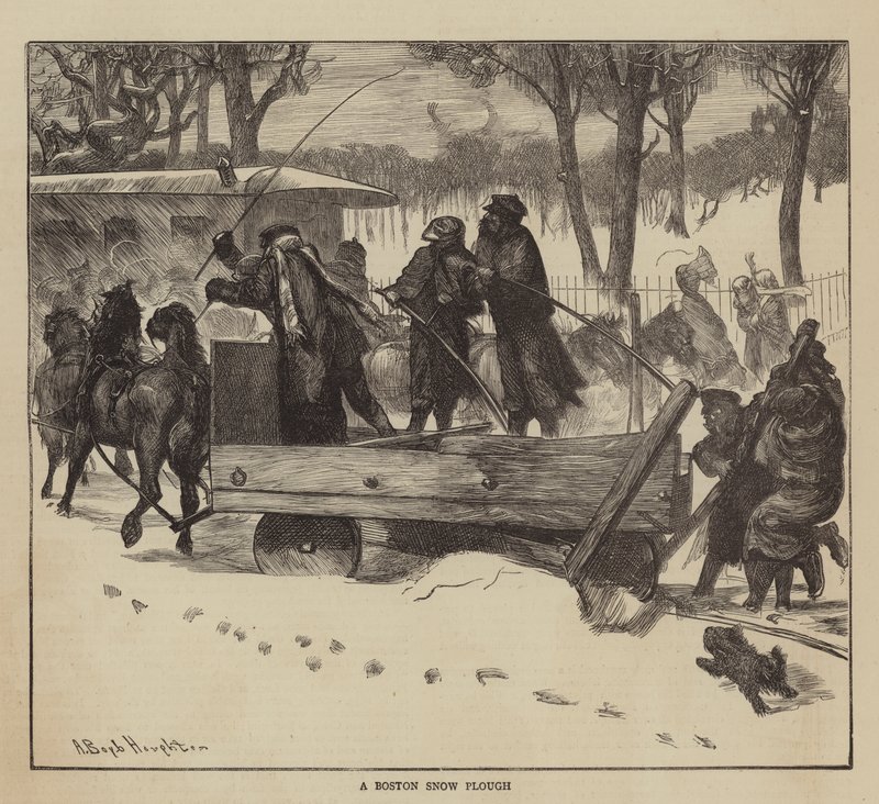 Grafisch Amerika, een sneeuwploeg in Boston door Arthur Boyd Houghton