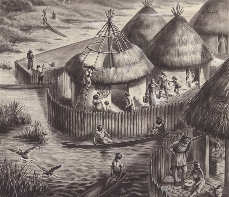Meerbewoners bij Glastonbury (gouache op papier) door C.L. Doughty