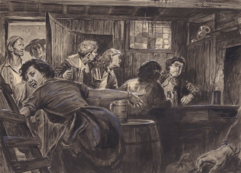 Ongeïdentificeerd historisch tafereel (gouache op papier) door C.L. Doughty