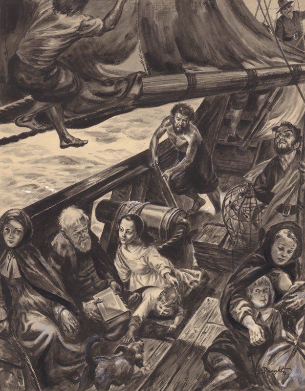 Reis van de Mayflower (gouache op papier) door C.L. Doughty