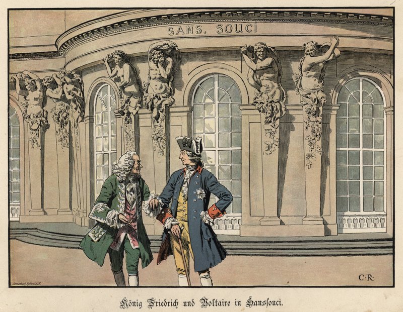 Frederik de Grote en Voltaire in Sanssouci door Carl Röchling