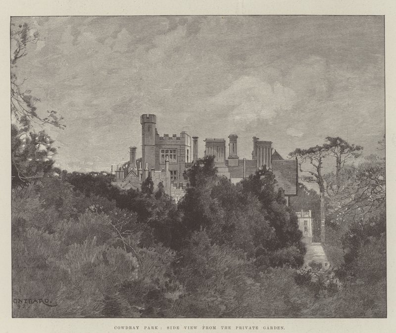 Cowdray Park, zijaanzicht vanuit de privétuin door Charles Auguste Loye