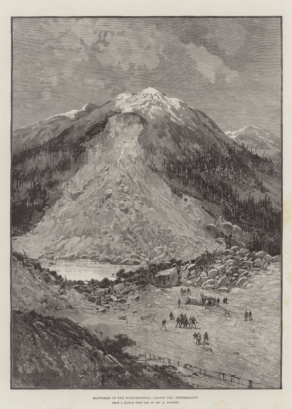 Aardverschuiving in de Schachenthal, Kanton Uri, Zwitserland door Charles Auguste Loye