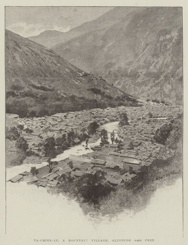 Ta-Chien-Lu, een bergdorp, hoogte 8400 voet door Charles Auguste Loye