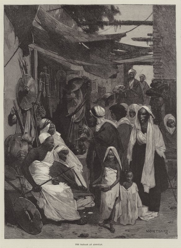 De bazaar in Assouan door Charles Auguste Loye