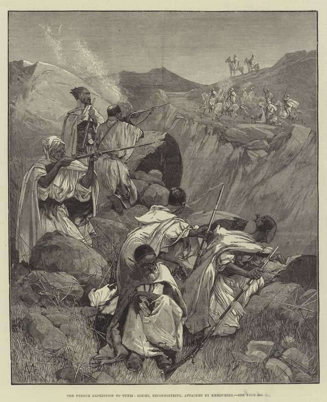 De Franse expeditie naar Tunis, Goums, verkenning, aangevallen door Khroumirs door Charles Auguste Loye