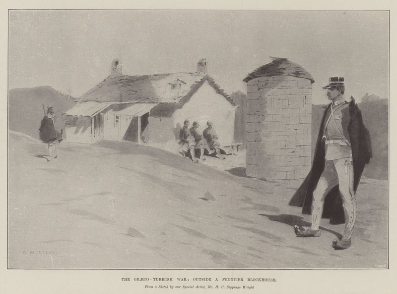 De Grieks-Turkse Oorlog, buiten een grenswachthuis door Charles Auguste Loye