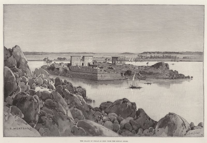 Het eiland Philae gezien vanaf de Libische kust door Charles Auguste Loye