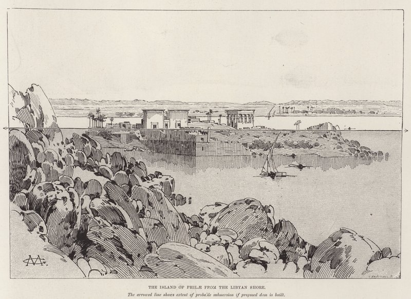 Het Eiland Philae vanaf de Libische Kust door Charles Auguste Loye