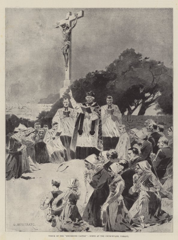 Wrak van de Drummond Castle, scène op het kerkhof, Ushant door Charles Auguste Loye