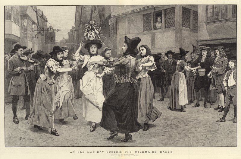 Een oude meifeesttraditie, de dans van de melkmeid door Charles Green