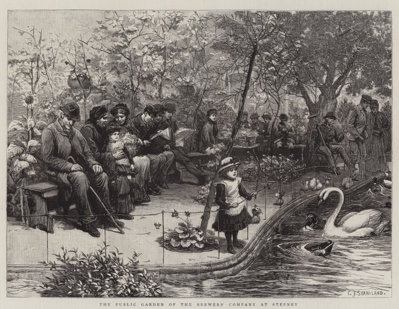 De openbare tuin van het brouwersgilde in Stepney door Charles J. Staniland