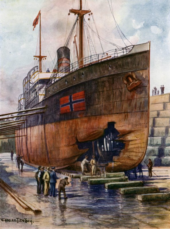 Een trampstoomboot in droogdok door Charles John de after Lacy