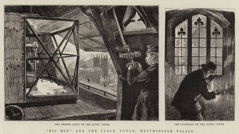 Big Ben en de Klokkentoren, Westminster Palace door Charles Paul Renouard