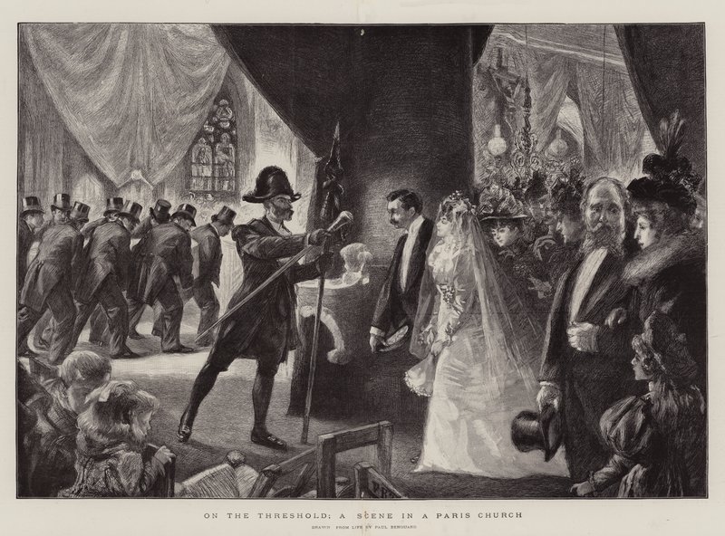 Op de Drempel, een Scène in een Parijse Kerk door Charles Paul Renouard