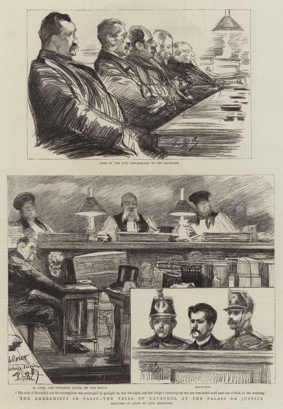 De Anarchisten in Parijs, het Proces van Ravachol in het Palais de Justice door Charles Paul Renouard
